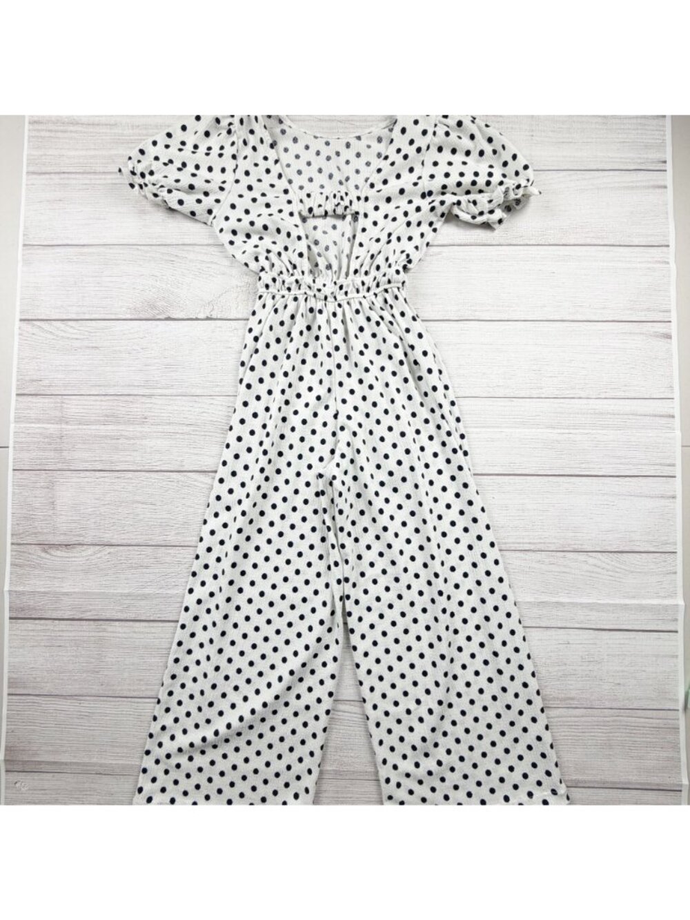 Zara Girls White Polka Dot Wide Leg Cutout Jumpsuit Romper 10 - Picture 4 of 5